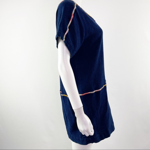 Madewell Size S Navy Blue Short Sleeve Crinkle Cotton ISADORA Easy Dress - Picture 7 of 11